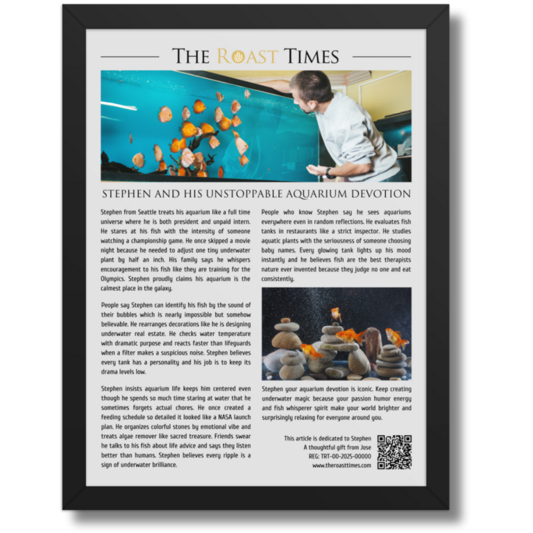Gift for a Aquarium Lover, a personalized framed article