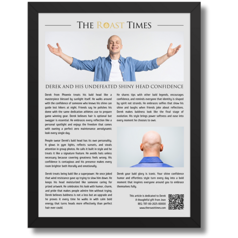 Gift for a Bald Man, a personalized framed article