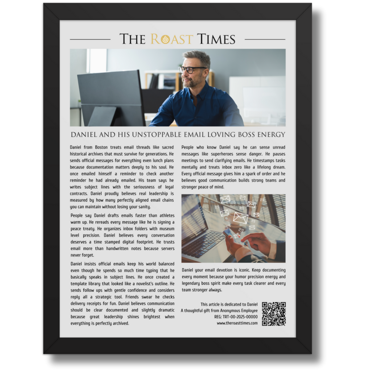 Gift for a Boss, a personalized framed article