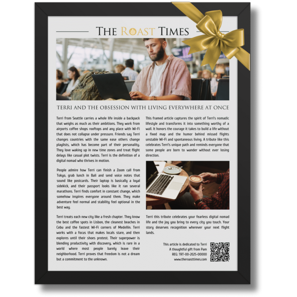 Gift for a Digital Nomad, a personalized framed article