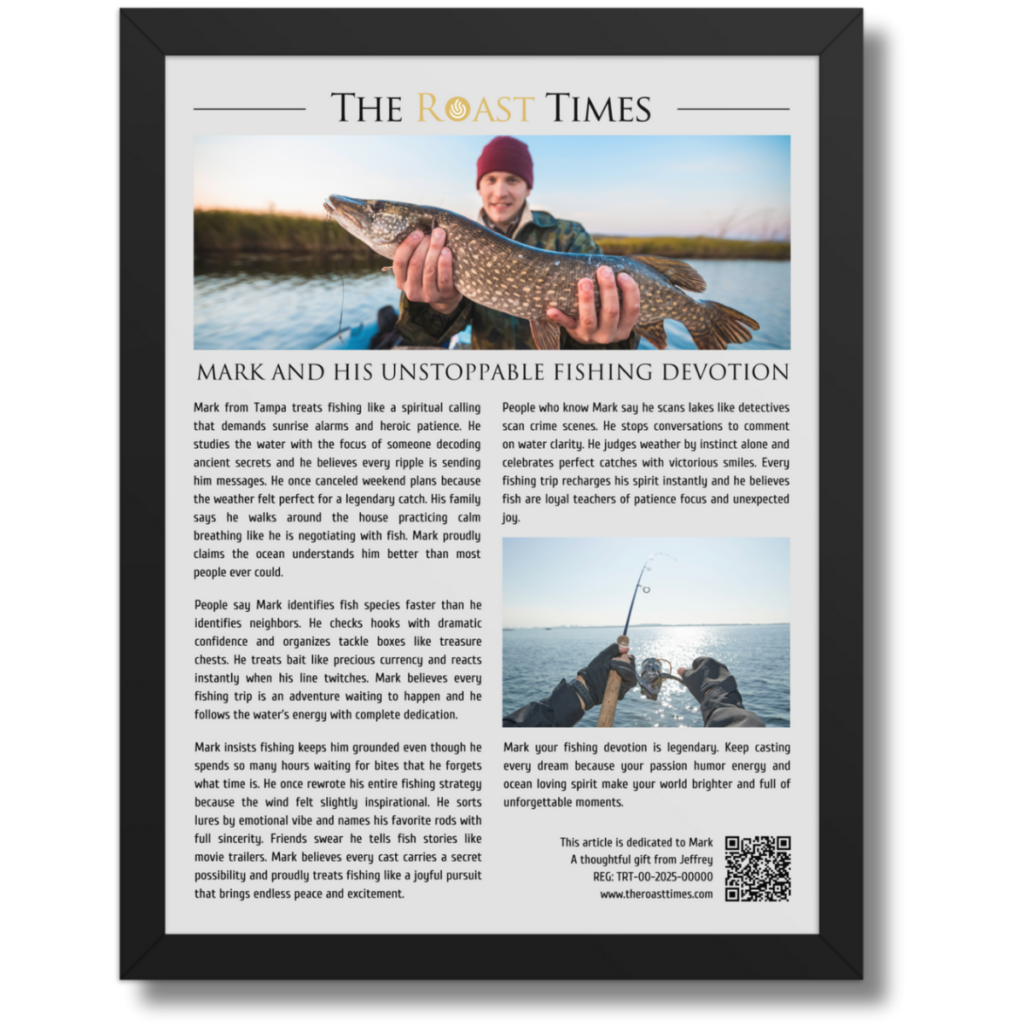 Gift for a Fishing Lover, a personalized framed article