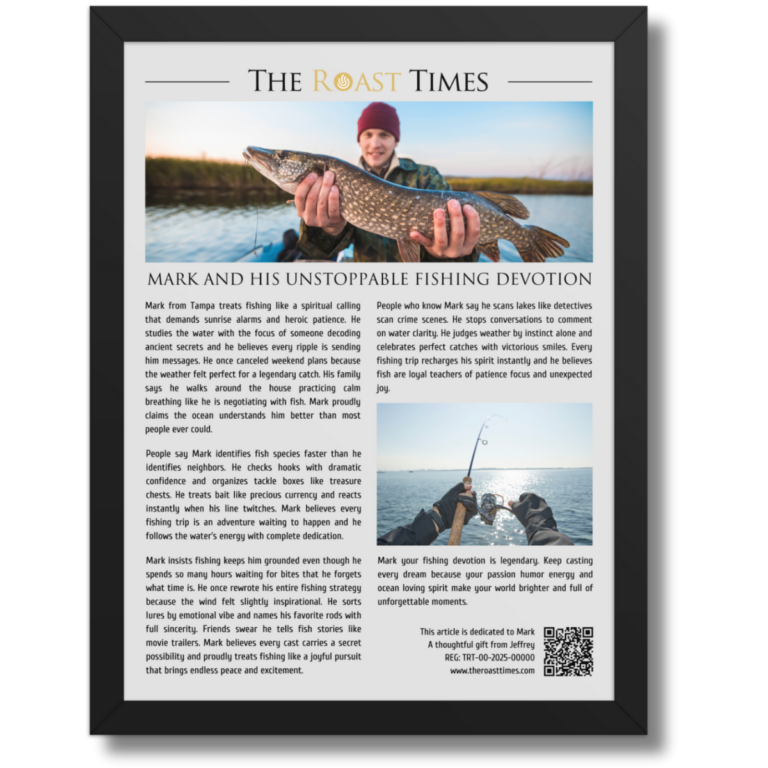Gift for a Fishing Lover, a personalized framed article