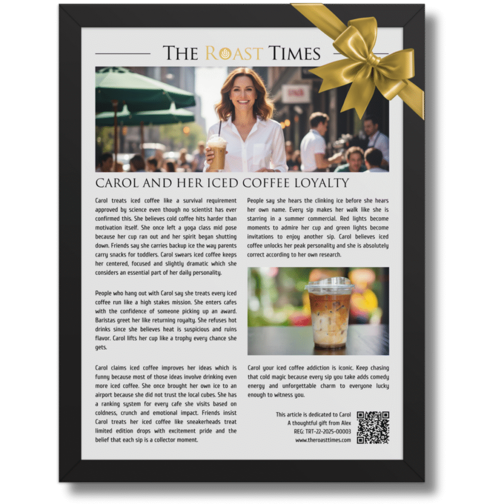 Gift for a Iced Coffee Lover, a personalized framed article