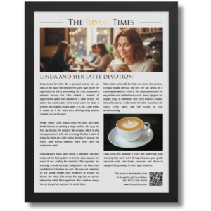 Gift for a Latte Lover, a personalized framed article