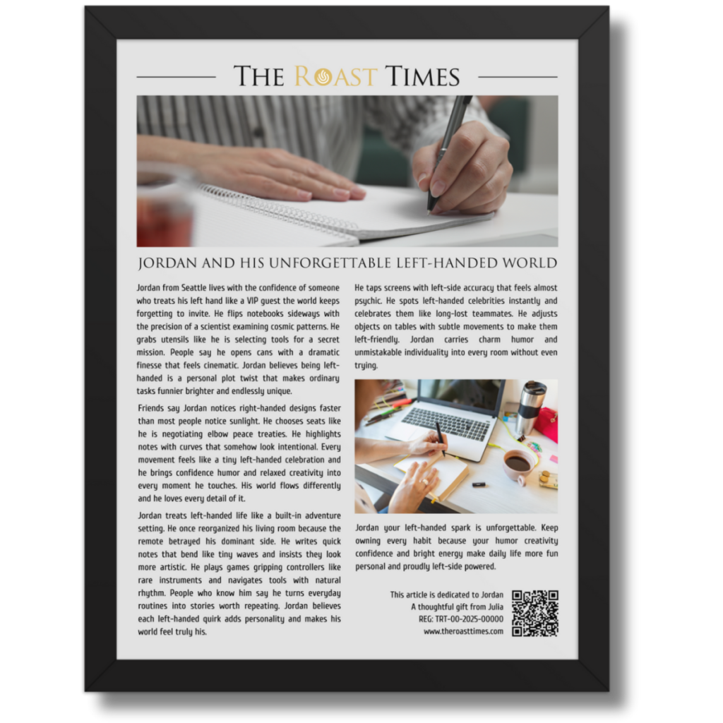 Gift for a Left-Handed Person, a personalized framed article
