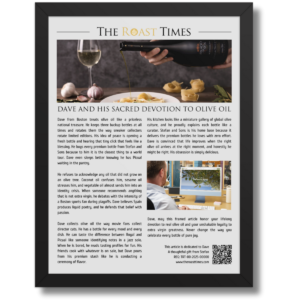 Gift for a Olive Oil Lover, a personalized framed article