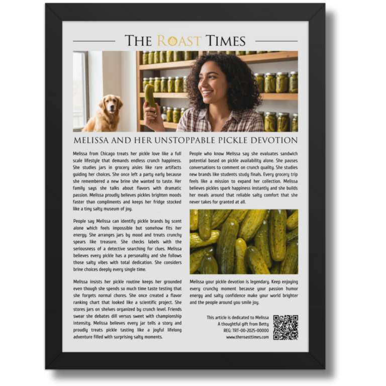 Gift for a Pickle Lover, a personalized framed article