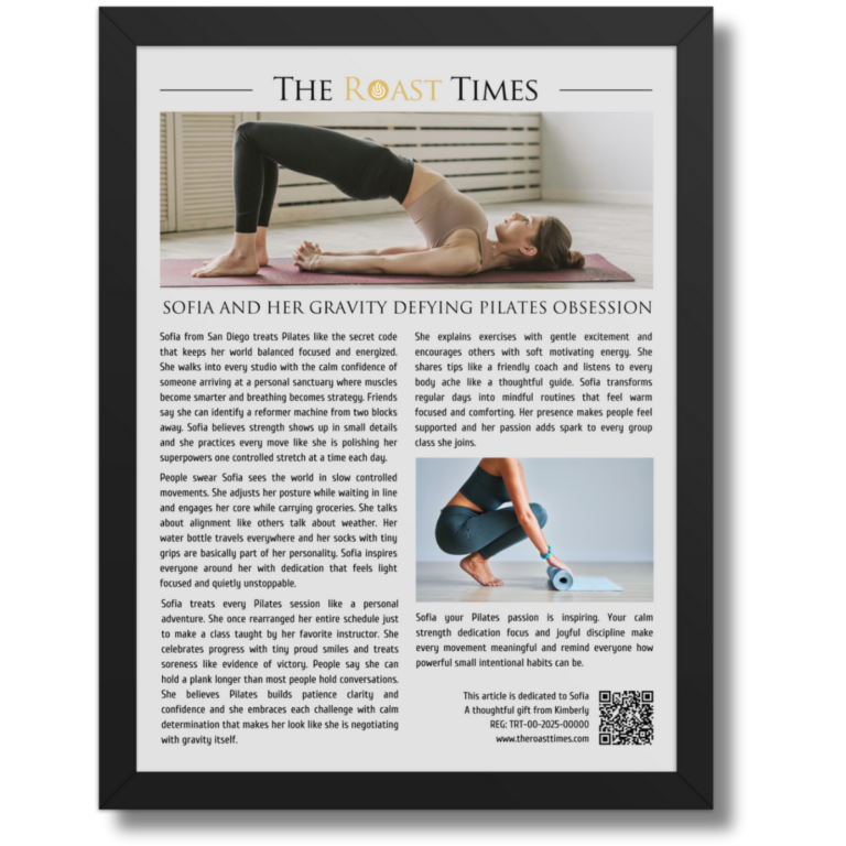 Gift for a Pilates Lover, a personalized framed article