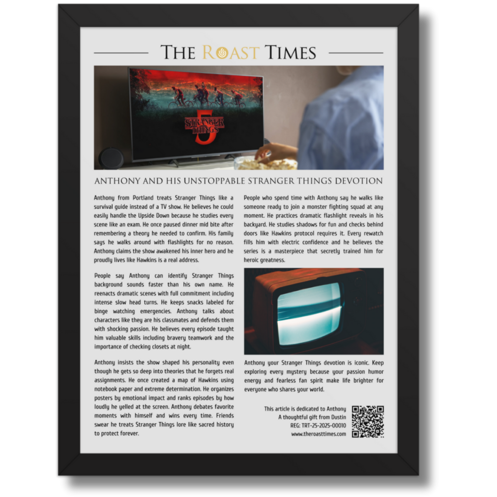 Gift for a Stranger Things Fan, a personalized framed article