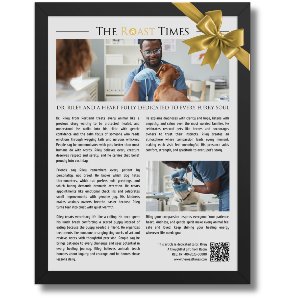 Gift for a Veterinarian, a personalized framed article