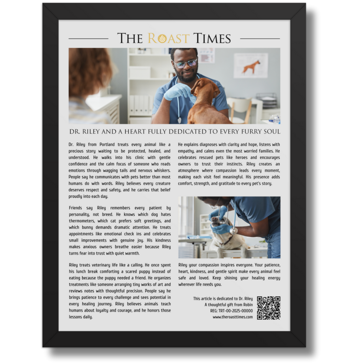 Gift for a Veterinarian, a personalized framed article