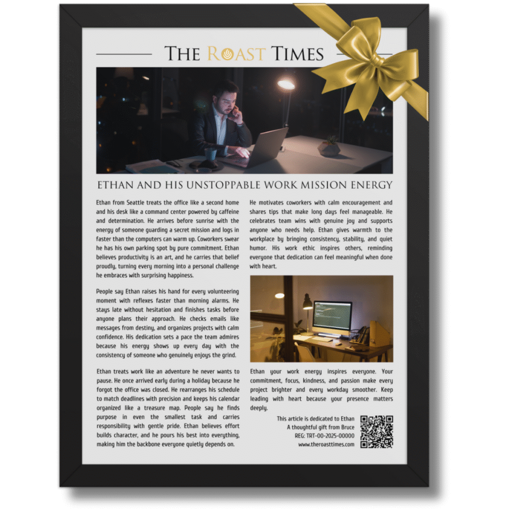 Gift for a Workaholic Coworker, a personalized framed article