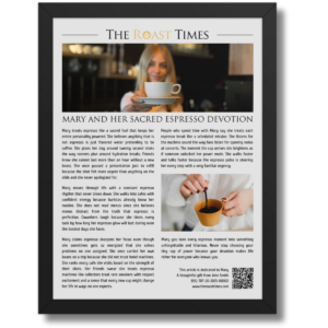 Gift for an Espresso Lover, a personalized framed article