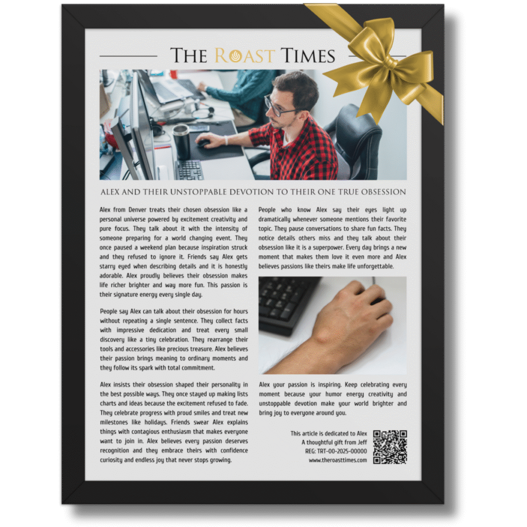 Gift for Any Obsession, a personalized framed article