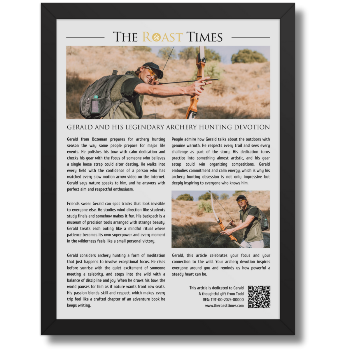 Gift for Archery Hunting, a personalized framed article