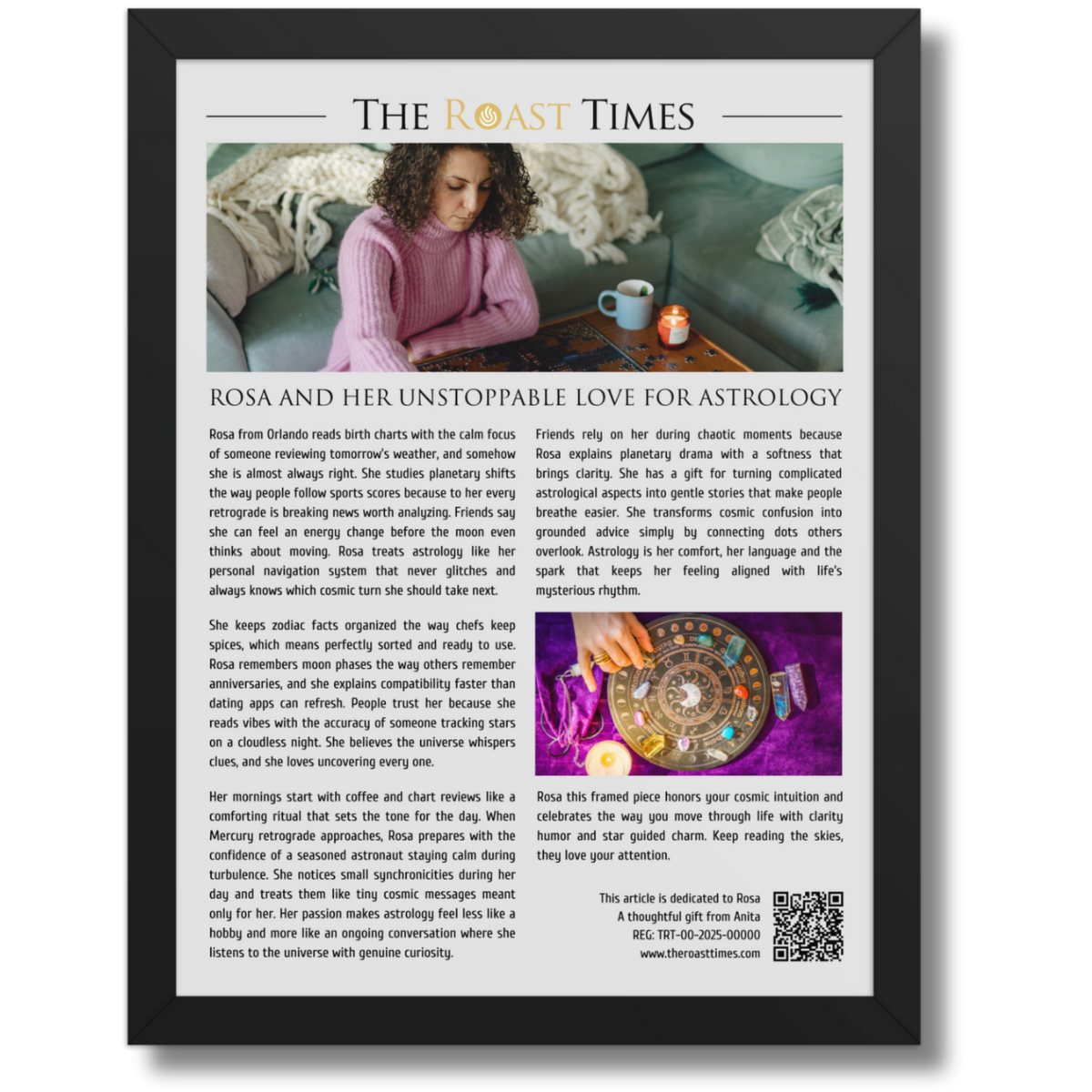 Gift for Astrology Lover, a personalized framed article