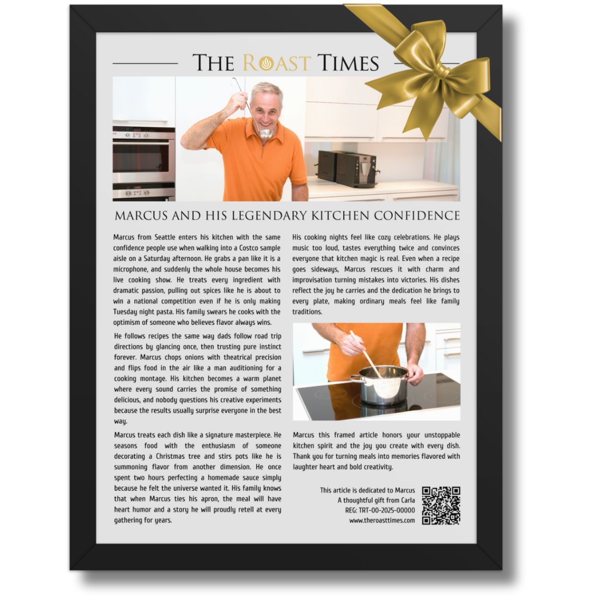 Gift for Dad who likes to Cook, a personalized framed article