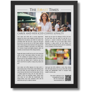 Gift for Iced Coffee Lover, a personalized framed article
