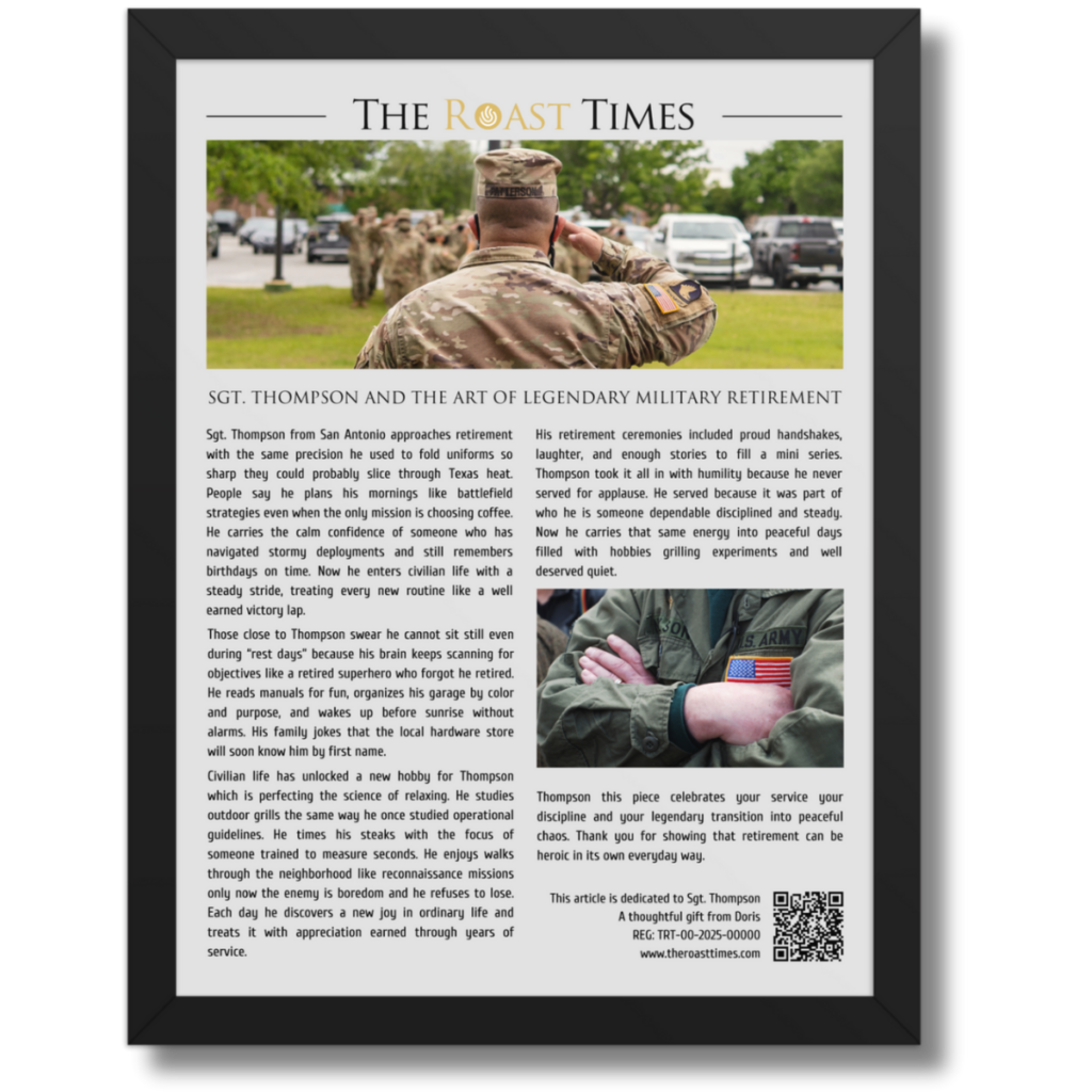 Gift for Military Retirement, a personalized framed article