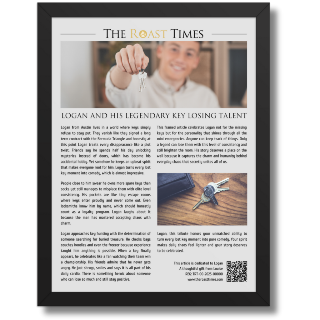 Gift for someone who always loses Keys, a personalized framed article