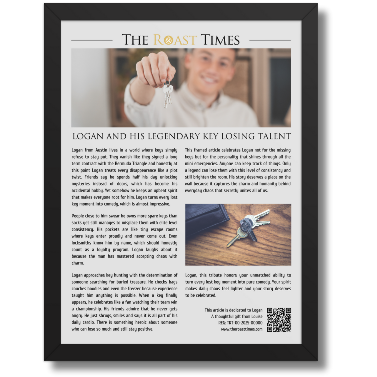 Gift for someone who always loses Keys, a personalized framed article