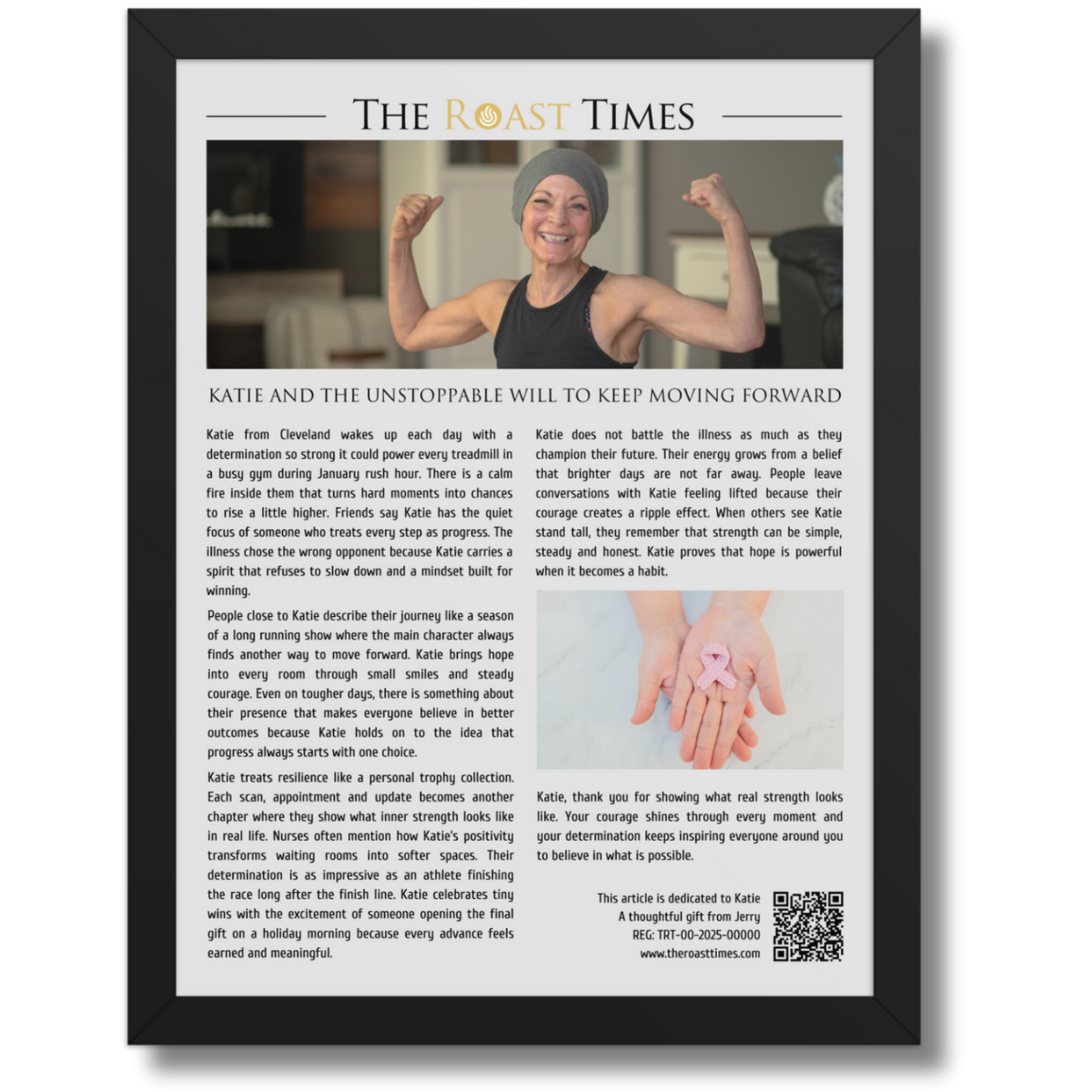 Gift for someone with Cancer, a personalized framed article