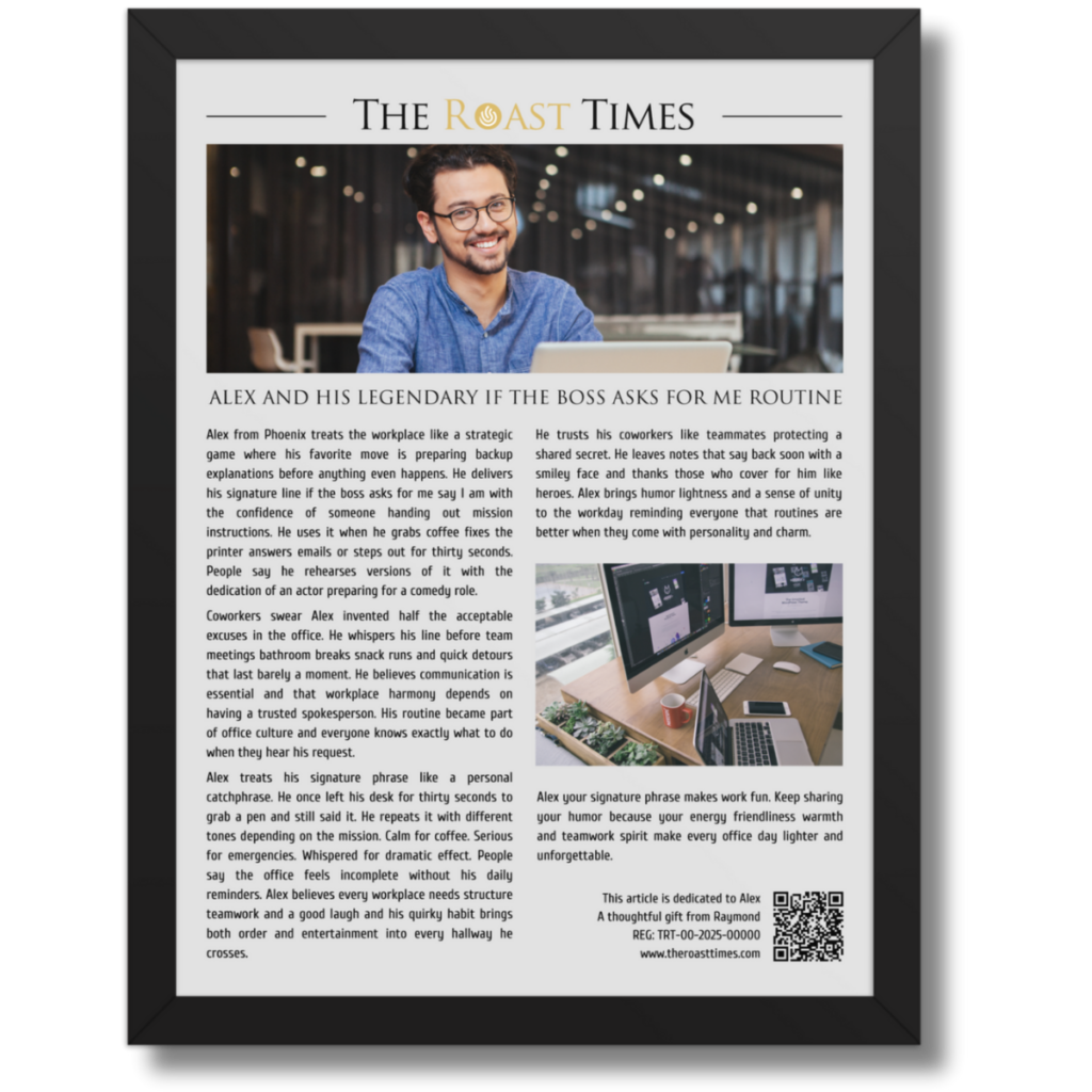Ideal Gift for a Coworker, a personalized framed article
