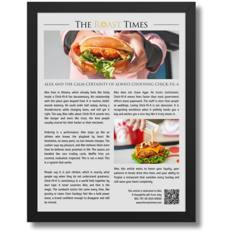 Gift for a Chick-fil-A Lover, a framed article that understands Sundays too