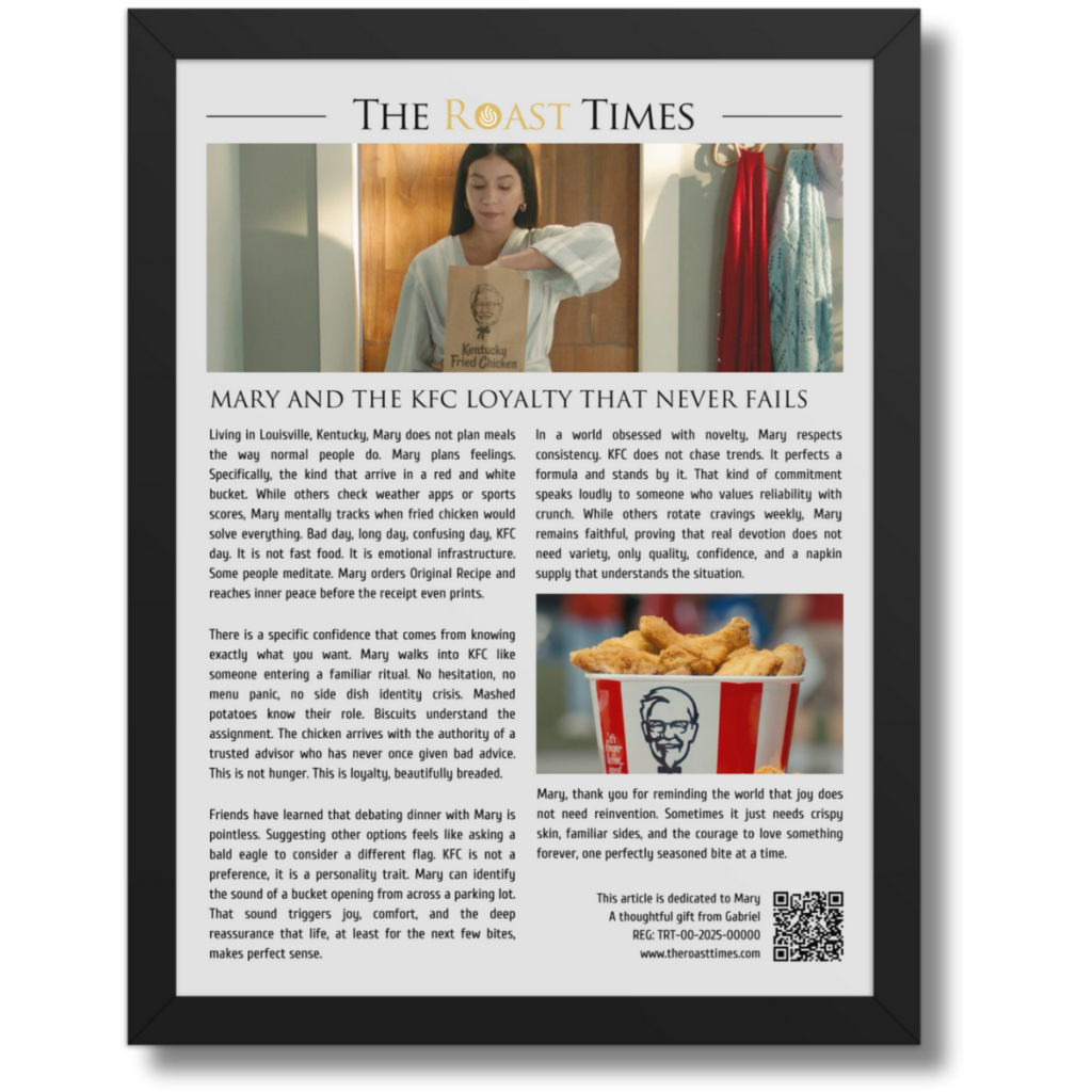 Gift for a KFC Lover, a legendary framed article of crispy devotion