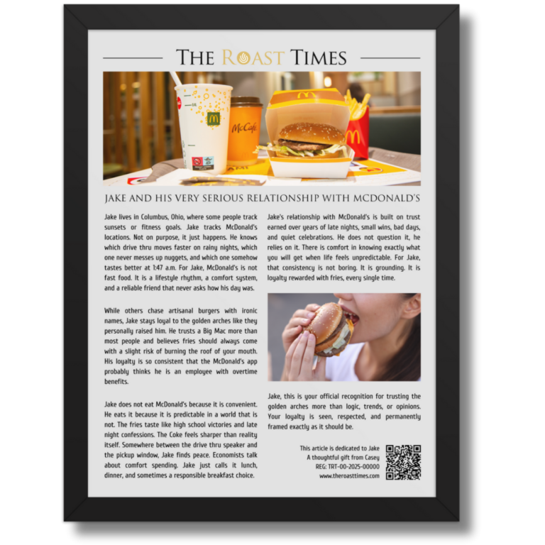 Gift for a McDonald’s Lover, a legendary framed article