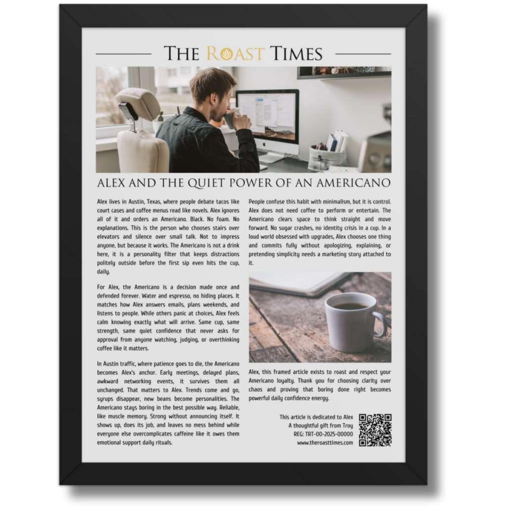 Gift for an Americano Coffee Lover, a bold framed article