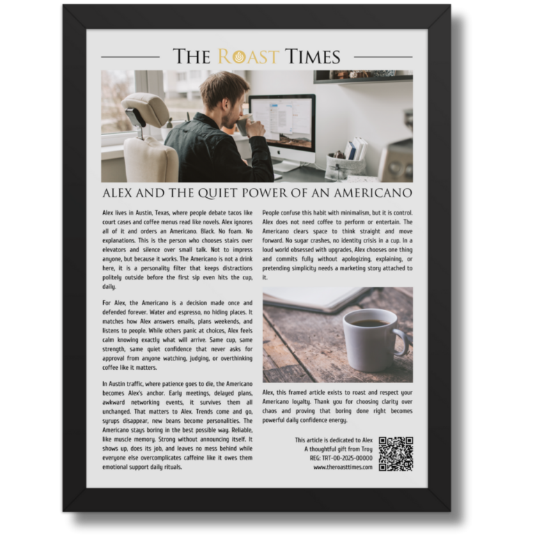 Gift for an Americano Coffee Lover, a bold framed article