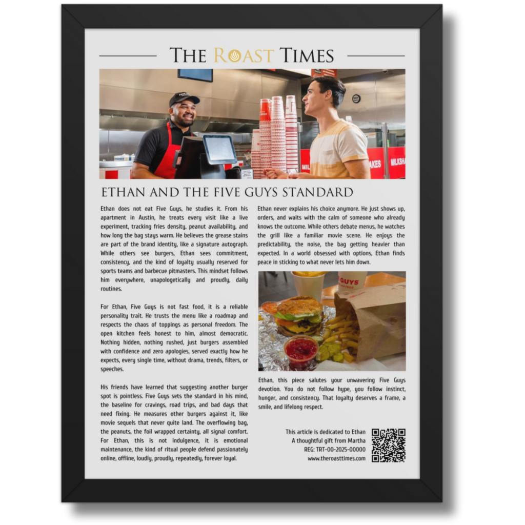 Gift for Five Guys Lover, an iconic framed article