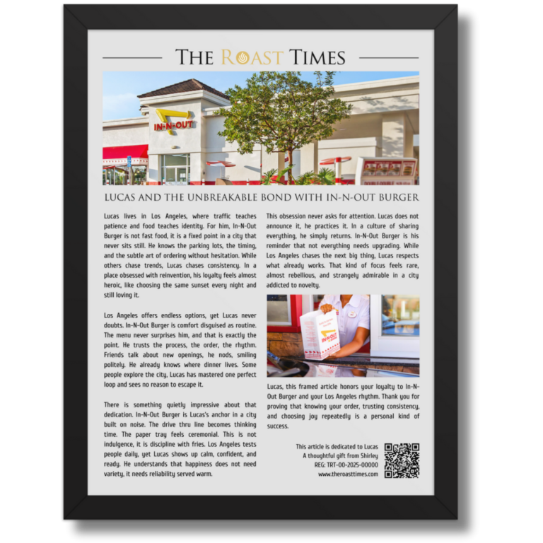 Gift for In-N-Out Burger Lover, a framed obsession worth honoring