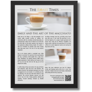 Gift for macchiato lover, a framed article that celebrates the art of balance