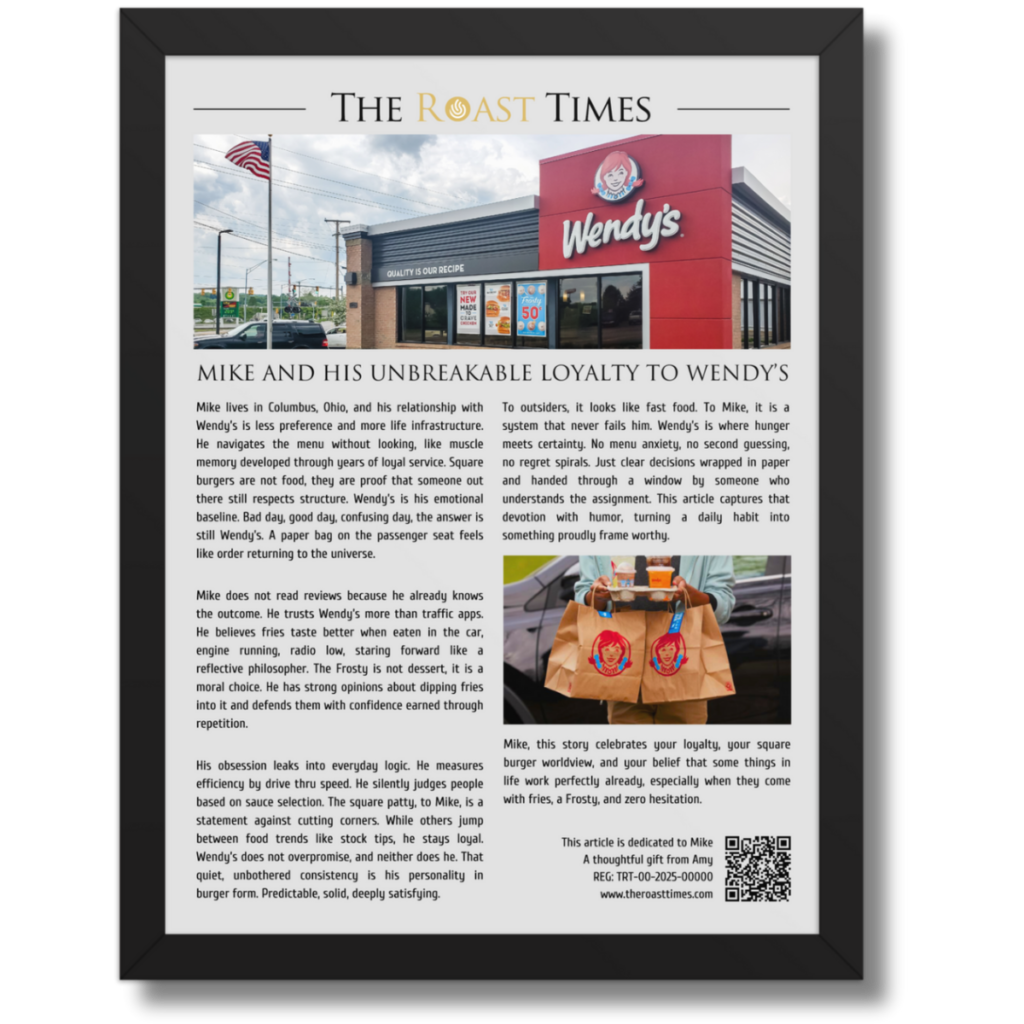 Gift for Wendy’s Lover, a legendary framed article