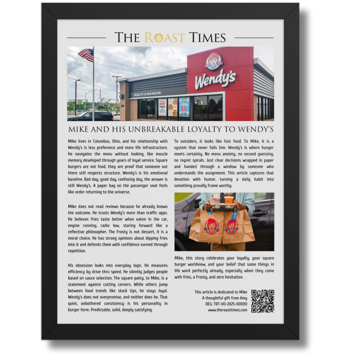 Gift for Wendy’s Lover, a legendary framed article