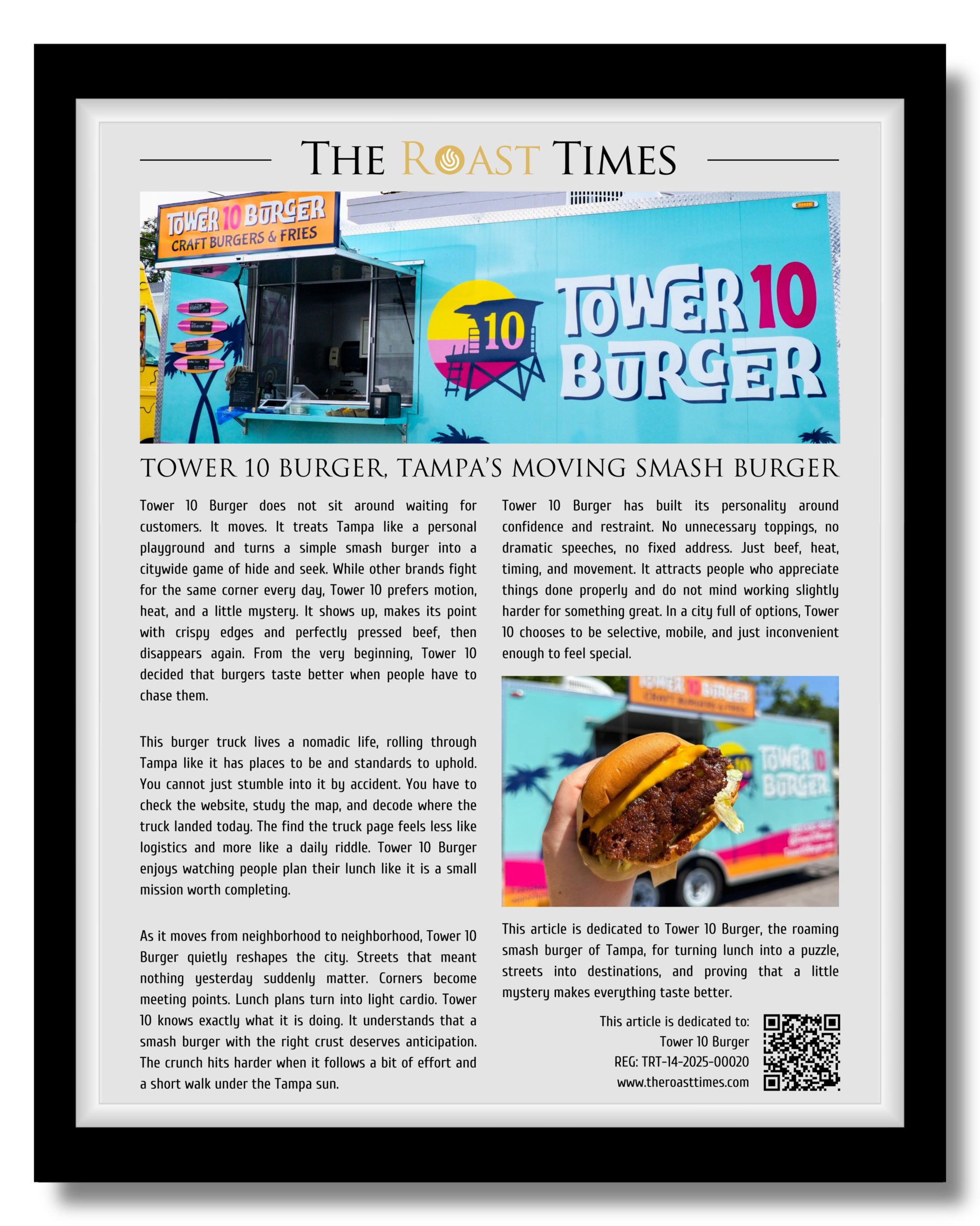 Tower 10 Burger, Tampa’s moving smash burger